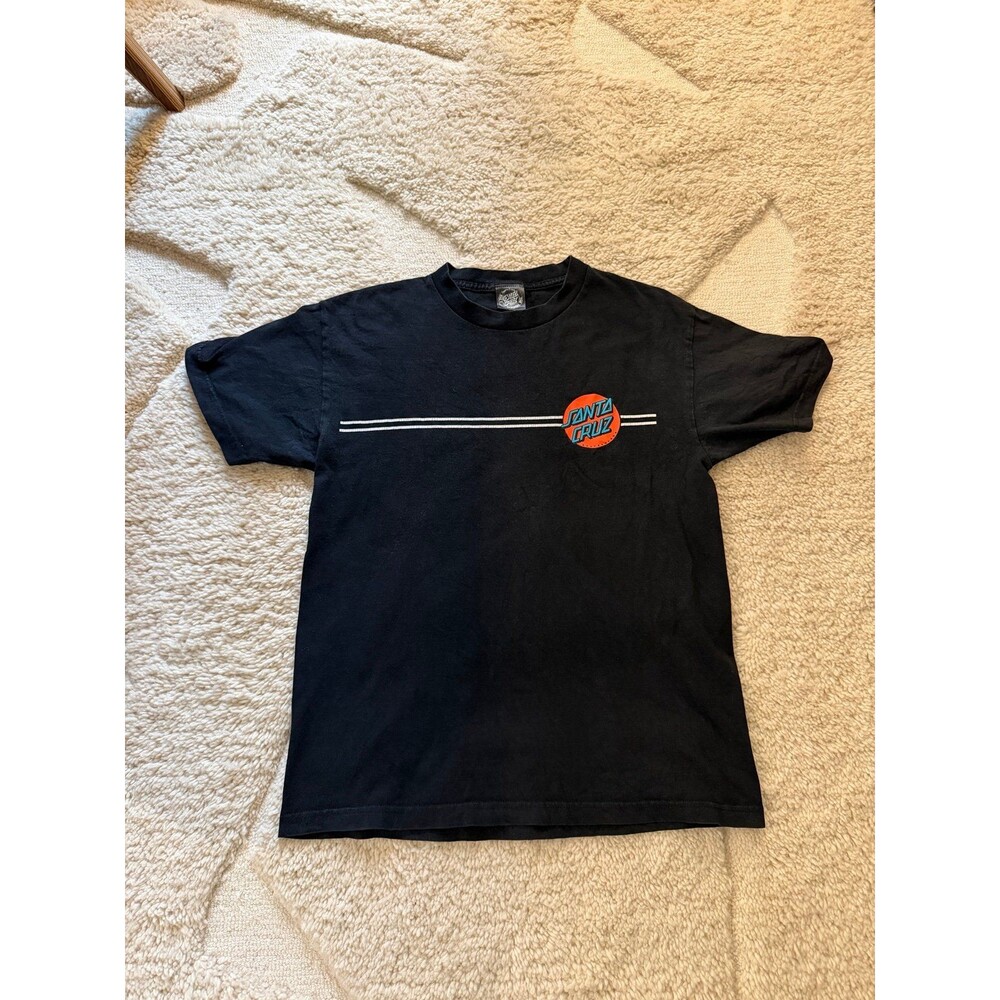 2000s Santa Cruz Skateboards Classic Dot Stripe Graphic Tee Faded Black